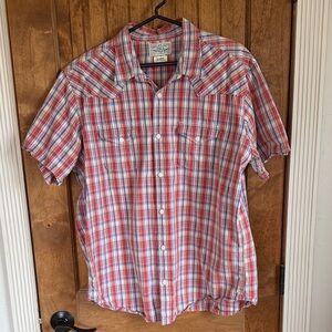 Lucky Brand Red and Blue Checkered Button-Down Shirt